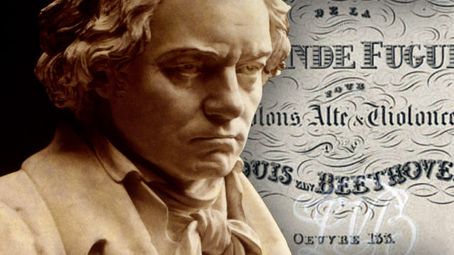 Bust of Beethoven and front page of Opus 133 sheet music
